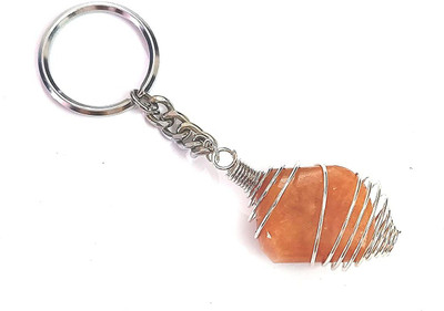 AIR9999 Natural Orange Calcite Crystal Tumble Key Chain Key Ring Key Chain