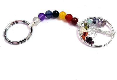 AIR9999 Natural Seven Chakra Crystals Tree Of Life Key Chain Key Ring Key Chain