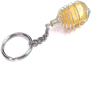 AIR9999 Yellow Fluorite Crystal Tumble Key Chain Key Ring For Reiki Healing Key Chain