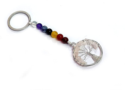 AIR9999 Rose Quartz Chakra Crystals Tree Of Life Key Chain Key Ring Key Chain