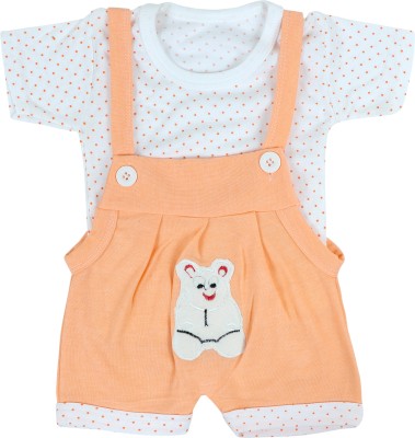 Tiny Tooth Dungaree For Baby Boys & Baby Girls Casual Printed Cotton Blend(Orange, Pack of 1)