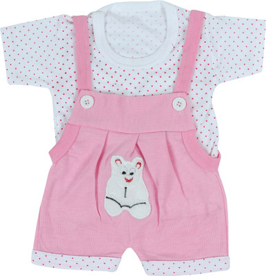 Tiny Tooth Dungaree For Baby Boys & Baby Girls Casual Printed Cotton Blend(Pink, Pack of 1)