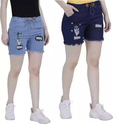 CK Collection Influent Short For Girls Casual Printed Denim(Blue, Pack of 2)