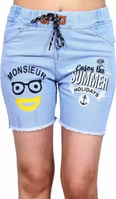 CK Collection Influent Short For Girls Casual Printed Denim(Blue, Pack of 1)