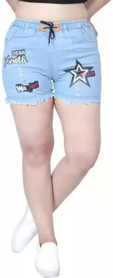 CK Collection Influent Short For Girls Casual Dyed/Washed Denim(Blue, Pack of 1)