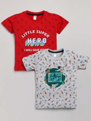 NOTTIE PLANET Boys Graphic Print Pure Cotton T Shirt(Multicolor, Pack of 2)