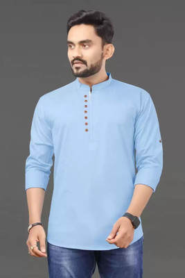 BLK Dunes Men Solid Straight Kurta(Blue)