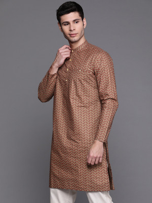 Indo Era Men Striped Straight Kurta(Green)