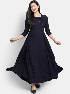 Puebell Women Solid Flared Kurta(Blue)