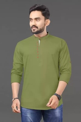 BLK Dunes Men Solid Straight Kurta(Green)