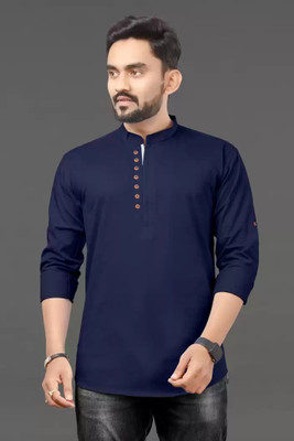 BLK Dunes Men Solid Straight Kurta(Blue)