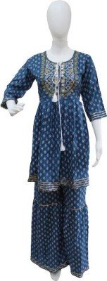 NK CREATION Women Printed Flared Kurta(Blue)