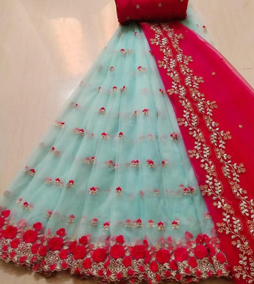 lalu creation Embroidered Semi Stitched Lehenga Choli(Blue, Pink)