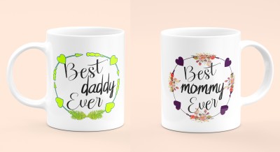 THE CLICK INDIA Best Mommy Best Daddy Printed Coffee Gift For Mom And Dad On Her Marriage Anniversary/ Father's Day/Mother's Day MIcrowave Safe Trendy Printed Coffee Set-310 Ml Ceramic Coffee Mug(310 ml, Pack of 2)