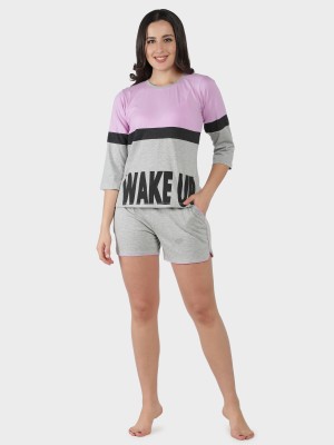 N-gal Women Printed Purple Top & Shorts Set