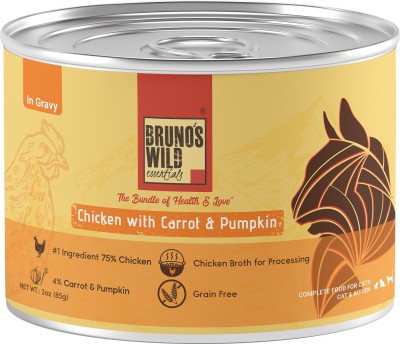 Bruno's Wild Essentials Wet Cat Food - Chicken with Carrot & Pumpkin in Gravy - 85Gms (Pack of 6) Chicken 0.85 kg (6x0.14 kg) Wet Adult, Senior, Young Cat Food