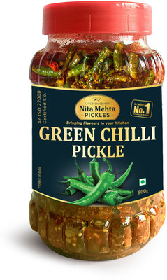 KITCHEN QUEEN NITA MEHTA Green Chilli Pickle | Hari Mirch Ka Achaar | Pure Oil & Green Chillies Used Green Chilli Pickle(500 g)