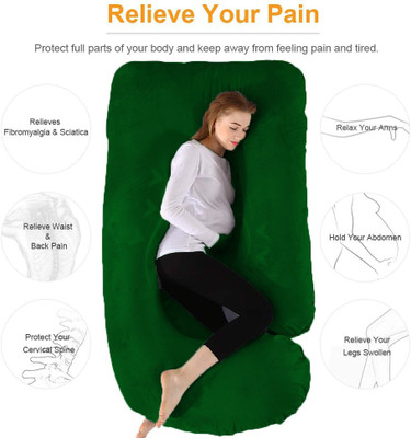 Wondershala Luxurious Imported Velvet Microfibre Solid Pregnancy Pillow Pack of 1(Green)