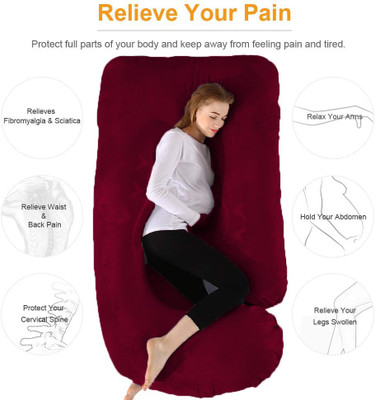 Wondershala Luxurious Imported Velvet Microfibre Solid Pregnancy Pillow Pack of 1(Maroon)