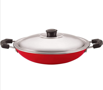 Daraz Non-Stick Aluminium Appachatti with Stainless Steel lid, 2.6mm, Red 23cm, Appachatty with Lid 1 L capacity 21 cm diameter(Aluminium, Non-stick)