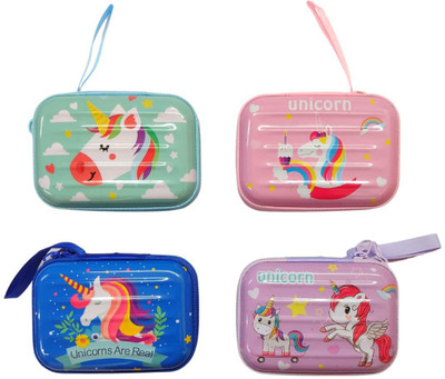 BulkHunt 4 Pcs Coin Pouch Unicorn Print Colorful Rectangular Shaped Earphone Holder Coin Purse(Pack of 4)