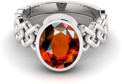 TODANI JEMS 11.25 Ratti Brown Adjustable Hessonite Garnet/Gomed Ring for Men and Women Metal Garnet Silver Plated Ring