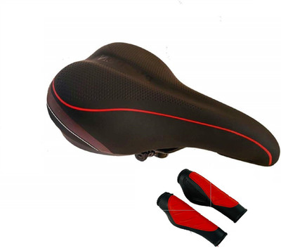 ShreNik Bicycle Saddle Grip Handle Combo Senior MTB Bikes Seat Cycle Saddle(Red, Black)