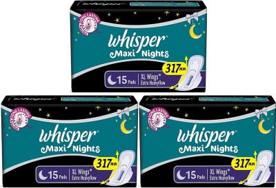 Whisper Maxi Night XL Wings 15+15+15 pads Women Sanitary Pad  (Pack of 3)