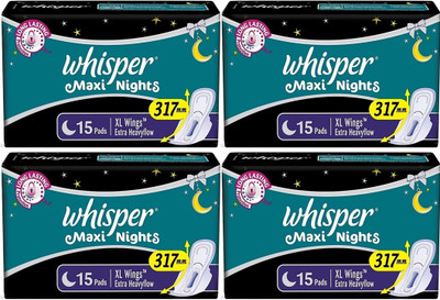 Whisper Maxi Night XL Wings 15+15+15+15 pads Women Sanitary Pad (Pack of 4)