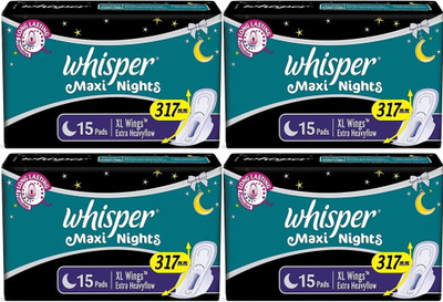 Whisper Maxi Night XL Wings 15+15+15+15 pads Women Sanitary Pad(Pack of 4)