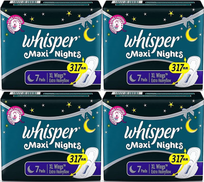 Whisper Maxi Night XL Wings 7+7+7+7 pad Women Sanitary Pad (Pack of 4)