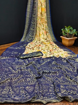 Sanjana Silk Printed Bollywood Brasso Saree(Dark Blue)