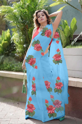 ramiv vastra Printed Bollywood Organza Saree(Blue)
