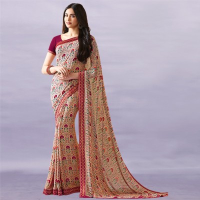 peer store Printed Daily Wear Georgette, Chiffon Saree(Beige)