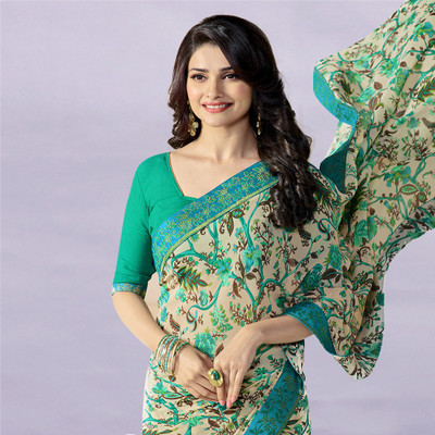 Dhandai Fashion Printed, Self Design, Embellished, Floral Print Bollywood Georgette Saree(Light Blue)