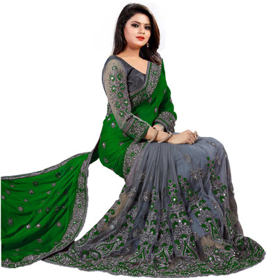 MURTHIRUPI Embroidered Bollywood Lycra Blend Saree(Green)
