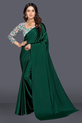 Miswa Printed Bollywood Pure Silk, Satin Saree(Dark Green)