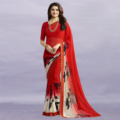 PHORIA STYLE Printed Bollywood Georgette, Chiffon Saree(Red)