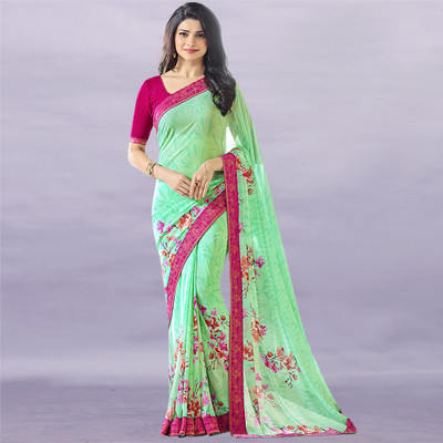 BLEESBURY Printed Bollywood Georgette, Chiffon Saree(Light Green)