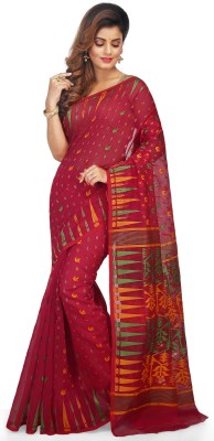 WoodenTant Woven Jamdani Cotton Silk Saree(Pink)