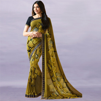 V And V Shop Printed Bollywood Georgette Saree(Black)