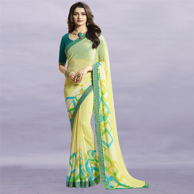 BLEESBURY Printed Bollywood Georgette, Chiffon Saree(Green, Yellow)