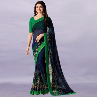 BLEESBURY Printed Bollywood Georgette, Chiffon Saree(Green, Blue)