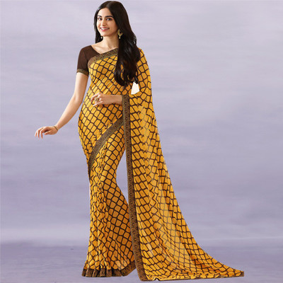 BLEESBURY Printed, Self Design, Solid/Plain Daily Wear Georgette, Chiffon Saree(Yellow)