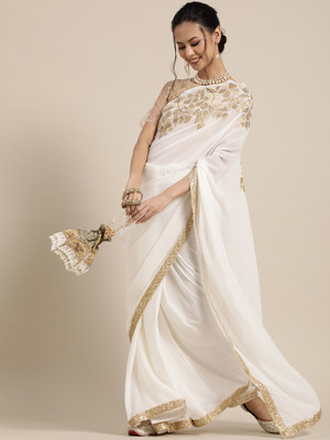 Ratnavati Printed Assam Silk Georgette Saree(Cream)