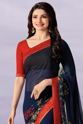 Classic Selection Printed, Self Design, Embellished, Floral Print, Solid/Plain Bollywood Georgette Saree(Red, Blue)