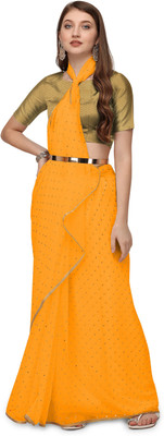 REDFISH Printed Bollywood Chiffon Saree(Yellow)