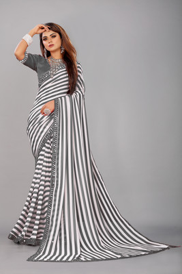 LIMTD Printed Bollywood Georgette, Chiffon Saree(Grey)