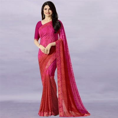 MEETVIN COUTURE Floral Print Bollywood Georgette, Chiffon Saree(Pink)