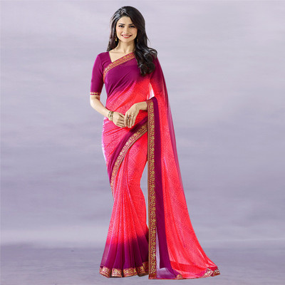 Dhandai Fashion Printed, Self Design, Embellished, Floral Print Bollywood Georgette Saree(Magenta)